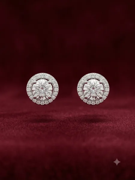 Classic Solitaire Halo Diamond Stud Earrings