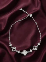 Floral Crystal Silver Anklet