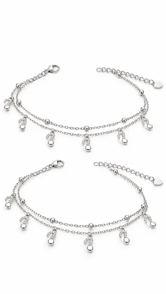 Silver Double-Layer Musical Note Anklet