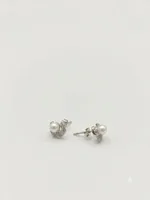 Crescent Moon Pearl & Pavé Diamond Stud Earrings