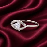 Sterling Silver Triangle Halo Solitaire Ring