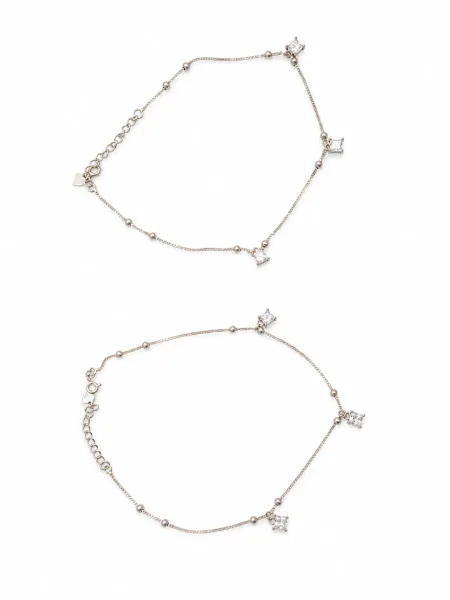 Square Crystal Charm Box Chain Anklet
