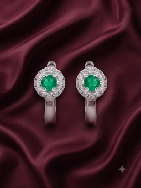 Emerald Halo Huggie Earrings
