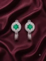 Emerald Halo Huggie Earrings