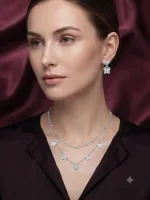 Elegant Floral Charm Layered Necklace & Earring Set