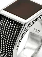 Silver Onyx Geometric Statement Ring
