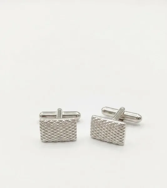 Classic Textured Silver Rectangular Cufflinks