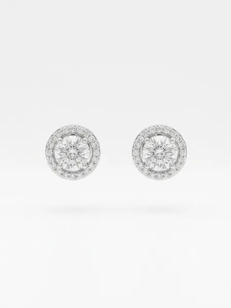 Classic Solitaire Halo Diamond Stud Earrings