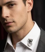 Emerald-Eyed Silver Panther Collar Brooch