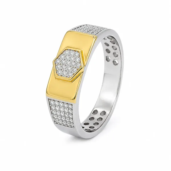 Golden Hexagon Pavé Ring