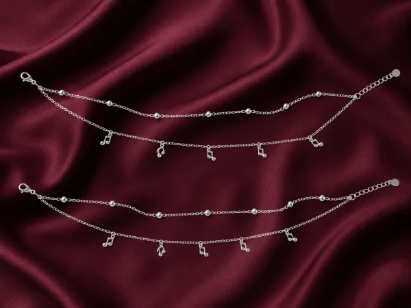 Silver Double-Layer Musical Note Anklet