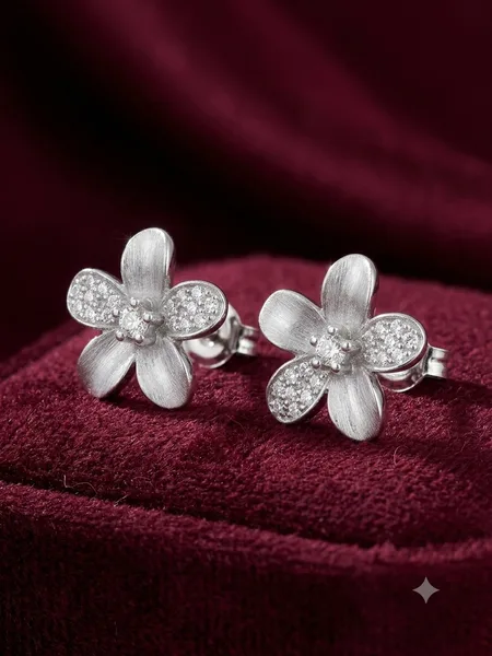 Frosted Petal Bloom Diamond Stud Earrings