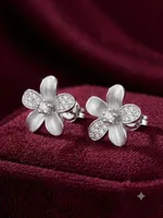 Frosted Petal Bloom Diamond Stud Earrings
