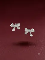 Baguette Diamond Ribbon Bow Stud Earrings