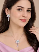 Multicolor Crystal Floral Pendant and Drop Earrings Set