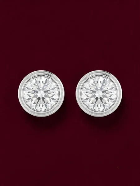 Round Brilliant Cut Bezel-Set Diamond Solitaire Stud Earrings