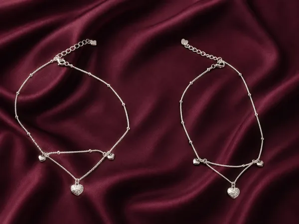 Elegant Double Layer Heart Charm Anklet