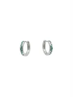 Silver Leaf & Green Stone Mini Hoops