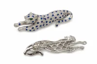Blue Crystal Leopard Brooch