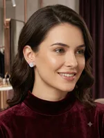 Classic Solitaire Halo Diamond Stud Earrings in Sterling Silver