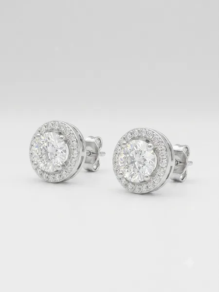Classic Solitaire Halo Diamond Stud Earrings