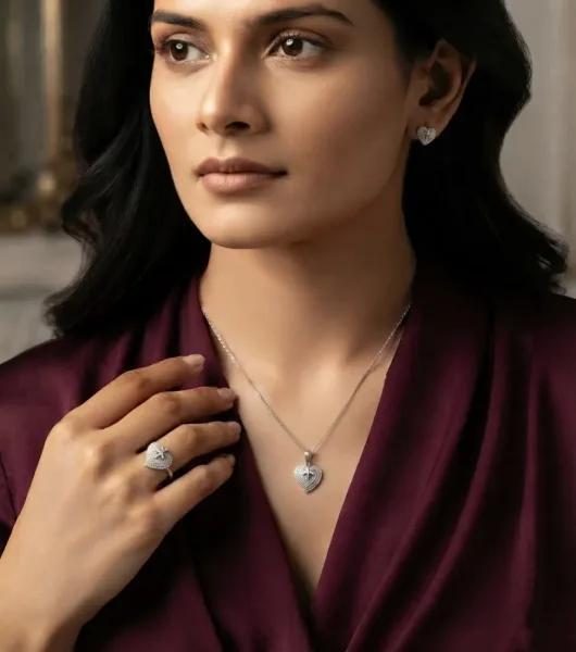Celestial Heart Embrace Set (Pendant with earrings and ring)