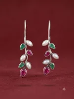 Silver Vine Trio-Gemstone Dangle Earrings