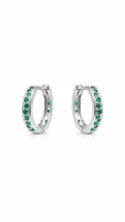 Silver Leaf & Green Stone Mini Hoops