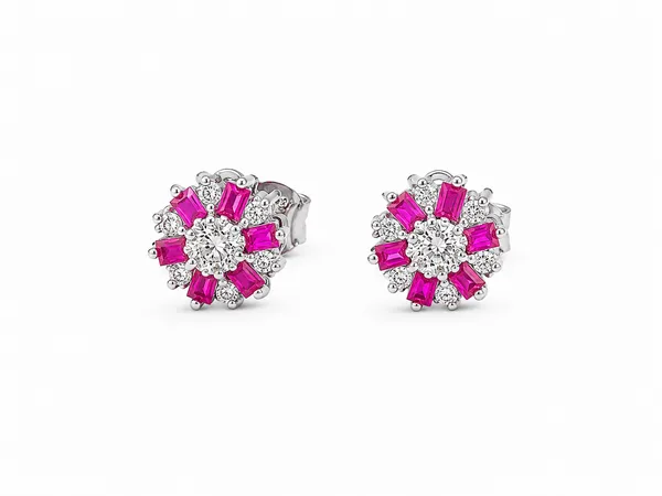 Pink Floral Crystal Stud Earrings
