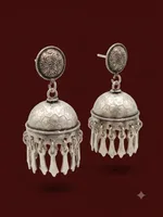 Antique Oxidised Silver Honeycomb Dome Jhumka