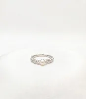 Vintage-Inspired Freshwater Pearl & Pavé Diamond Band Ring