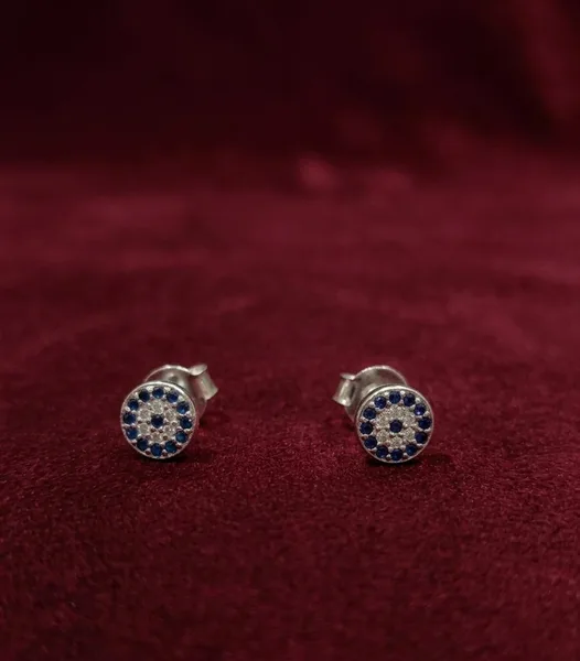 Evil Eye Round Halo Stud Earrings