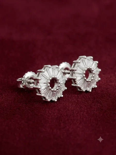 Sunburst Baguette Diamond Stud Earrings