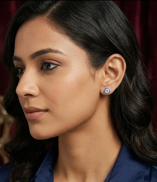 Evil Eye Round Halo Stud Earrings