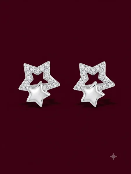 Celestial Duo Diamond Star Stud Earrings