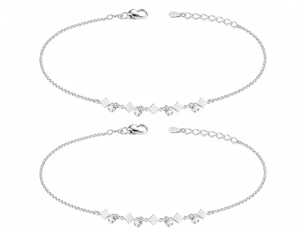 Crystal Design Silver Anklet