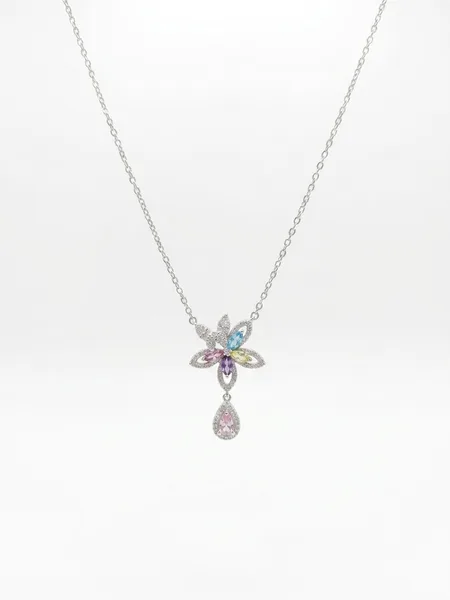 Multicolor Crystal Floral Pendant and Drop Earrings Set