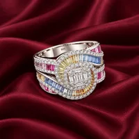 Sterling Silver Multicolor Baguette Statement Ring