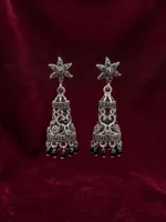 handcrafted oxidized silver jhumka earrings.