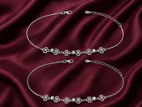 Silver Floral Clover Charm Anklet