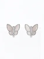 Mother of Pearl Diamond Butterfly Stud Earrings