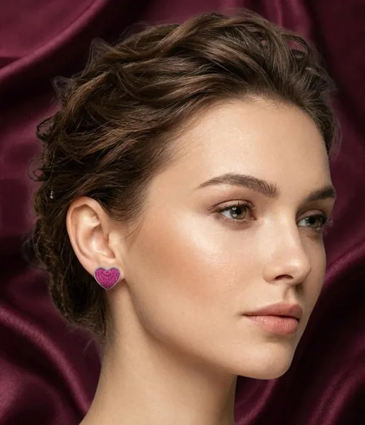 Sparkling Pink Crystal Heart Stud Earrings