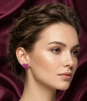 Sparkling Pink Crystal Heart Stud Earrings
