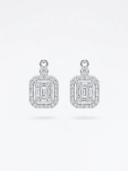 Emerald-Cut Illusion Diamond Stud Earrings