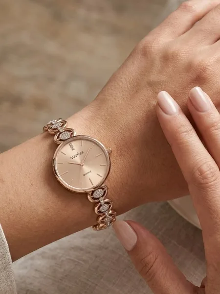CUSTOM Rose Gold-Toned Geometric Link Bracelet Watch