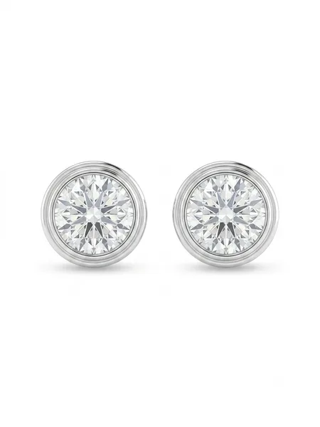 Round Brilliant Cut Bezel-Set Diamond Solitaire Stud Earrings