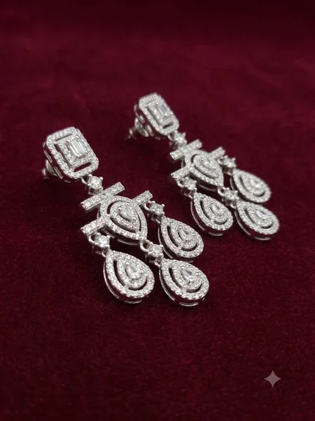 Art Deco Geometric Chandelier Diamond Earrings
