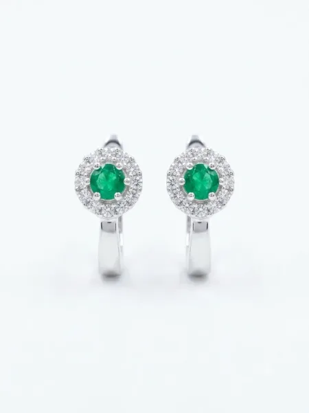 Emerald Halo Huggie Earrings