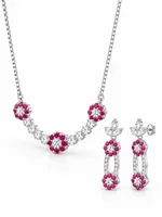 Silver Ruby Bloom Pendant Set