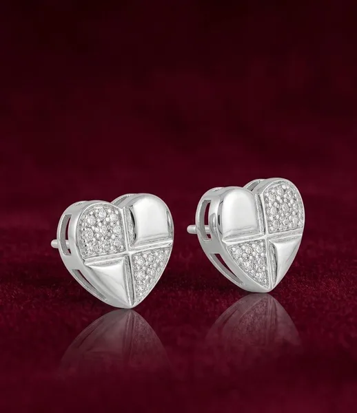 Quadrant Pave Diamond Heart Stud Earrings